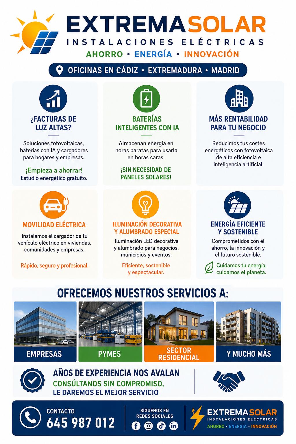 Publicidad de Extrema Solar: instalaciones eléctricas y soluciones energéticas